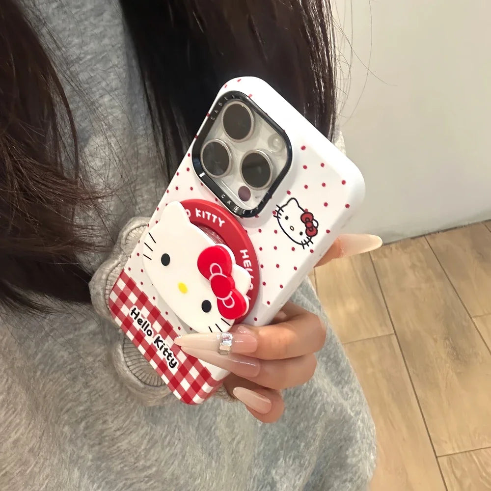 Cute Cartoon Magnetic Holder Magsafe Wireless Charge Phone Case For iPhone 17 16 15 14 13 Pro Max Sanrio Hello Kitty Cover