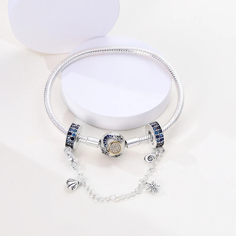 Safety Chain Charms Fit Original 925 Sterling Silver Charms Beads Moon Star Butterfly Heart Safety Chain for Women Jewelry Gift