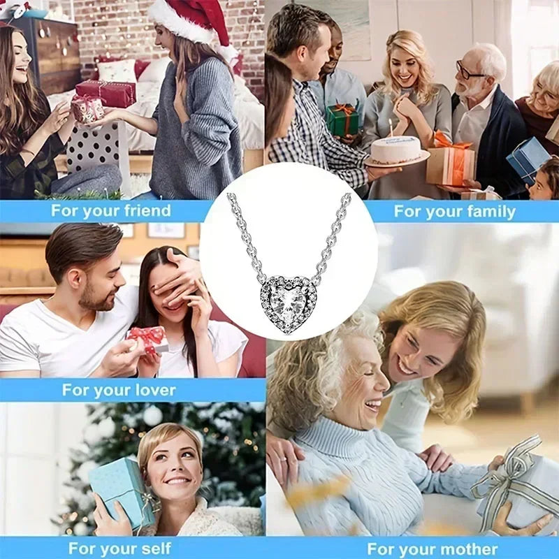 New 925 sterling silver heart-shaped pink ring necklace earring set luxurious sparkling charm jewelry fashion wedding gift