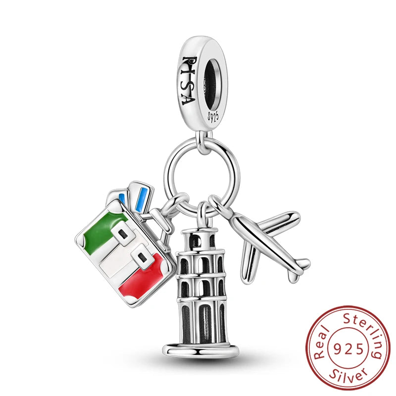 Original Charms Bead 925 Sterling Silver Paris Tower Car Map Castle Travel Charms Fit Pendant Bracelets Women DIY Jewelry Making