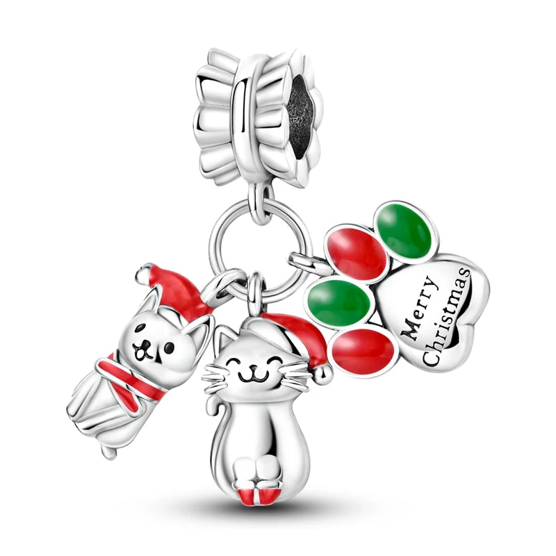 Christmas Charm Bead Pendant 925 Sterling Silver Christmas Elk Snowman Santa Claus Charm Fit Original Bracelet Women DIY Jewelry