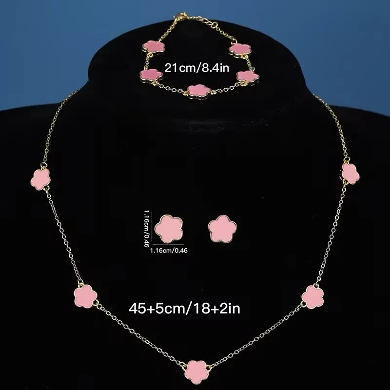 Lucky Five-petal Flower Five-leaf Clover Bracelet Earrings Necklace Three-piece set for woman Stylish Accessories Party Jewelry
