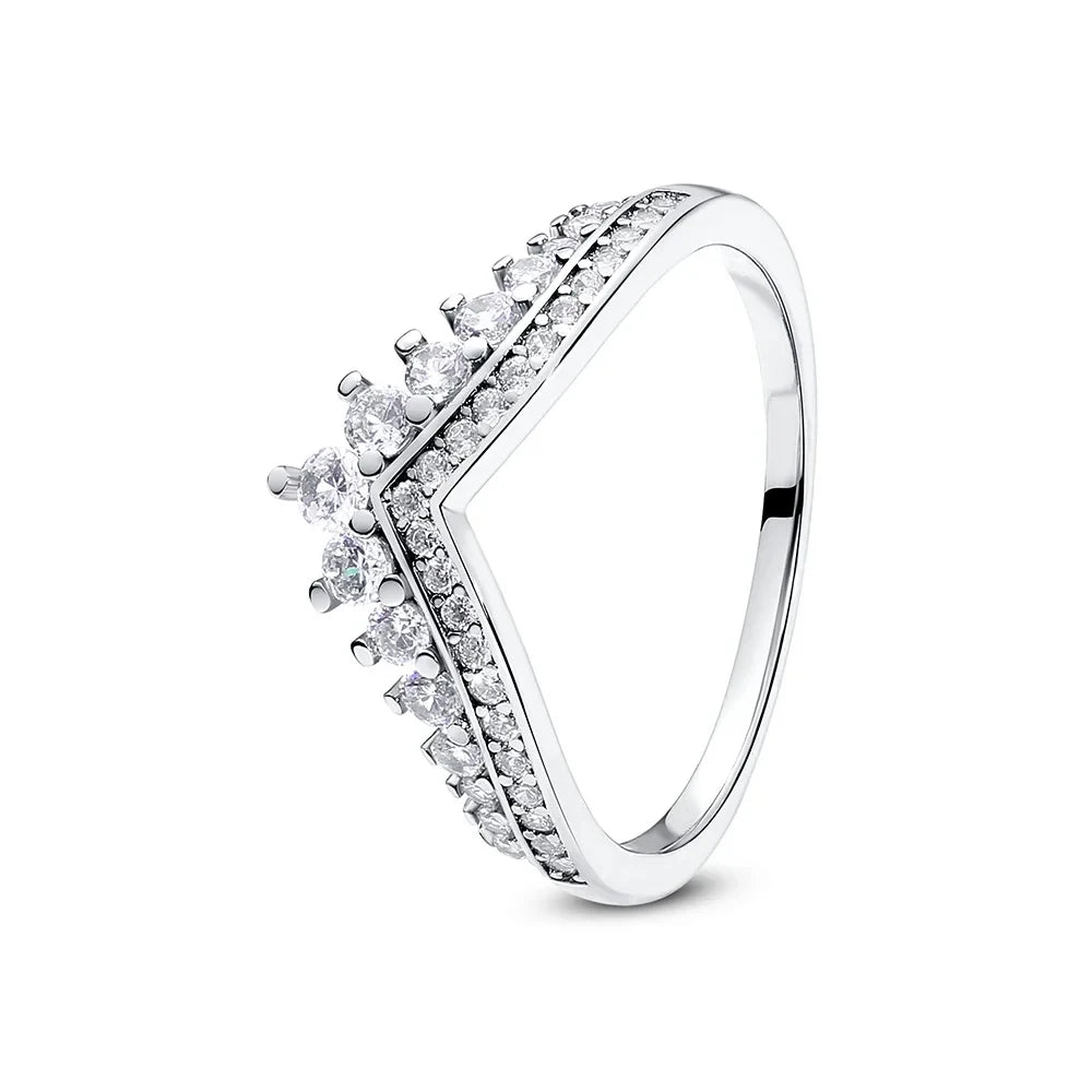 Original 925 Sterling Silver Red Pink Ring Heart Bow Sun Moon Colorful Crystal For Women Valentine's Birthday Gift DIY Jewelry