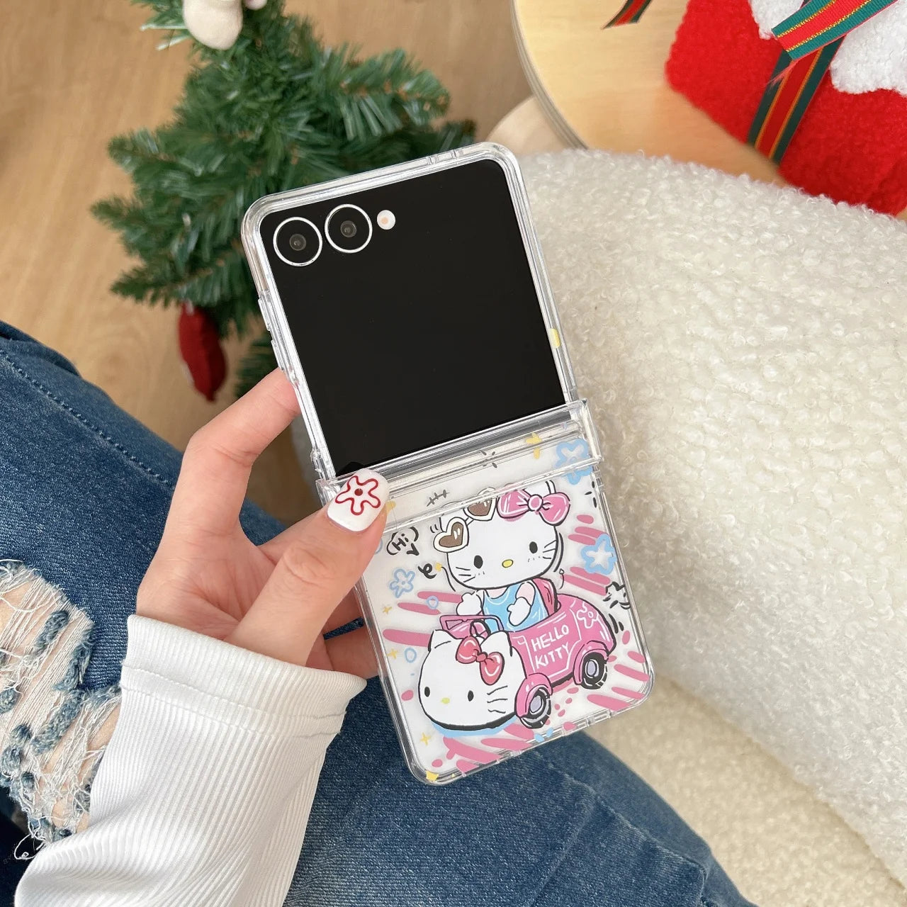 Cute Cartoon Sanrio Hello Kitty Stand Holder Phone Case For Samsung Galaxy Z Flip 7 FE  6 5 4 3 Case Hard TPU Cover With Lanyard