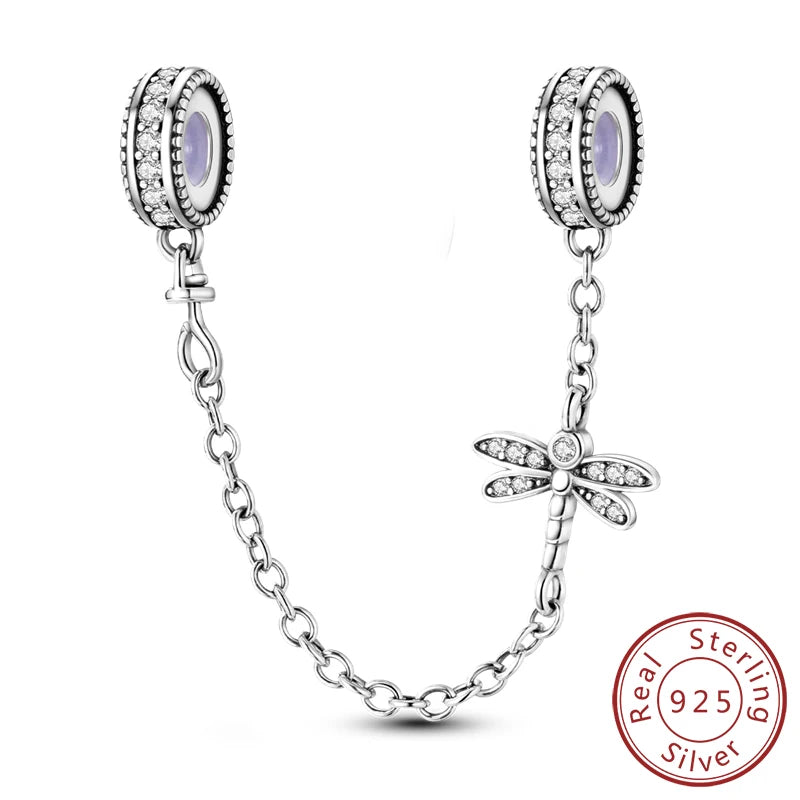 Safety Chain Charms Fit Original 925 Sterling Silver Charms Beads Moon Star Butterfly Heart Safety Chain for Women Jewelry Gift