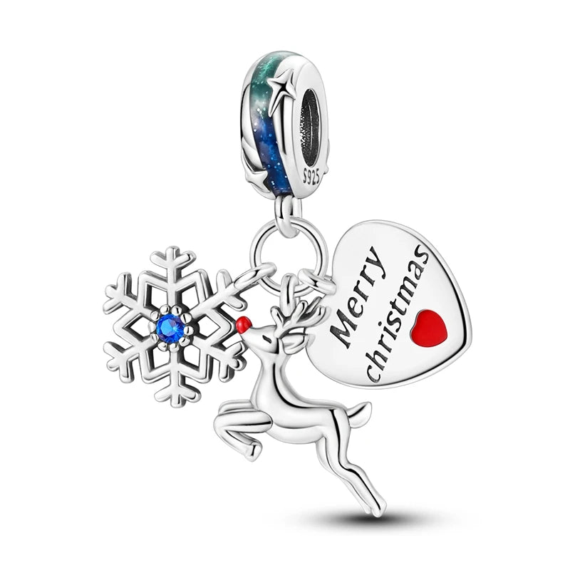 Christmas Charm Bead Pendant 925 Sterling Silver Christmas Elk Snowman Santa Claus Charm Fit Original Bracelet Women DIY Jewelry