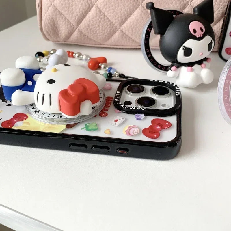 Magnetic Holder Magsafe Wireless Charge Phone Case For iPhone 16 15 14 13 12 11 Pro Max Sanrio Hello Kitty Kuromi Melody Cover