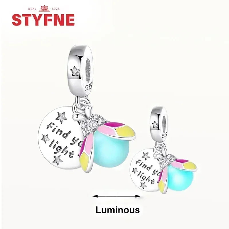 S925 Silver Glow-in-the-dark Firefly Charm Pendant Fit Original Charms Bracelet Gift Beads for Women Diy Fine Jewelry Gifts