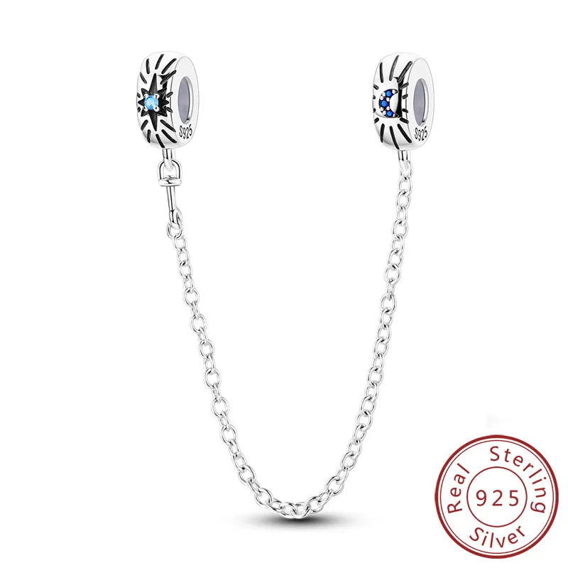 Safety Chain Charms Fit Original 925 Sterling Silver Charms Beads Moon Star Butterfly Heart Safety Chain for Women Jewelry Gift