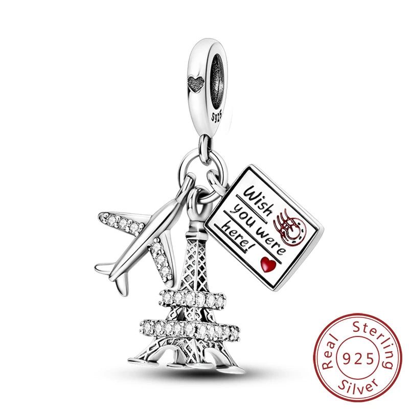 Original Charms Bead 925 Sterling Silver Paris Tower Car Map Castle Travel Charms Fit Pendant Bracelets Women DIY Jewelry Making