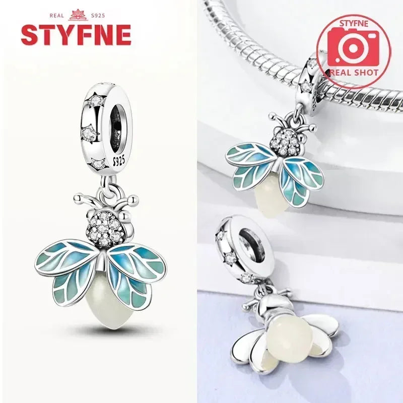 S925 Silver Glow-in-the-dark Firefly Charm Pendant Fit Original Charms Bracelet Gift Beads for Women Diy Fine Jewelry Gifts