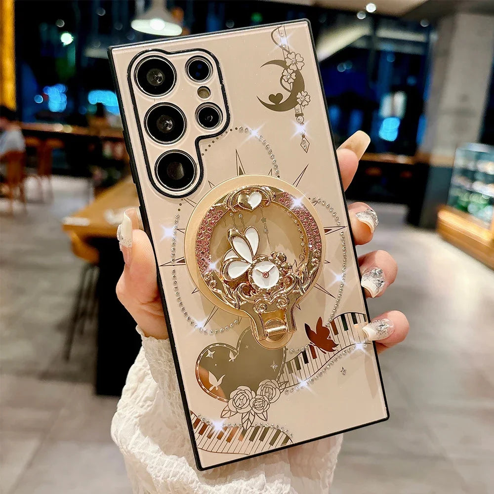 NEW Korea 360 ° Holder Magsafe Charging Phone Case for Samsung Galaxy S25 S24 S23 S22 Plus Ultra FE 5G PC+TPU Magnetic Hard Case