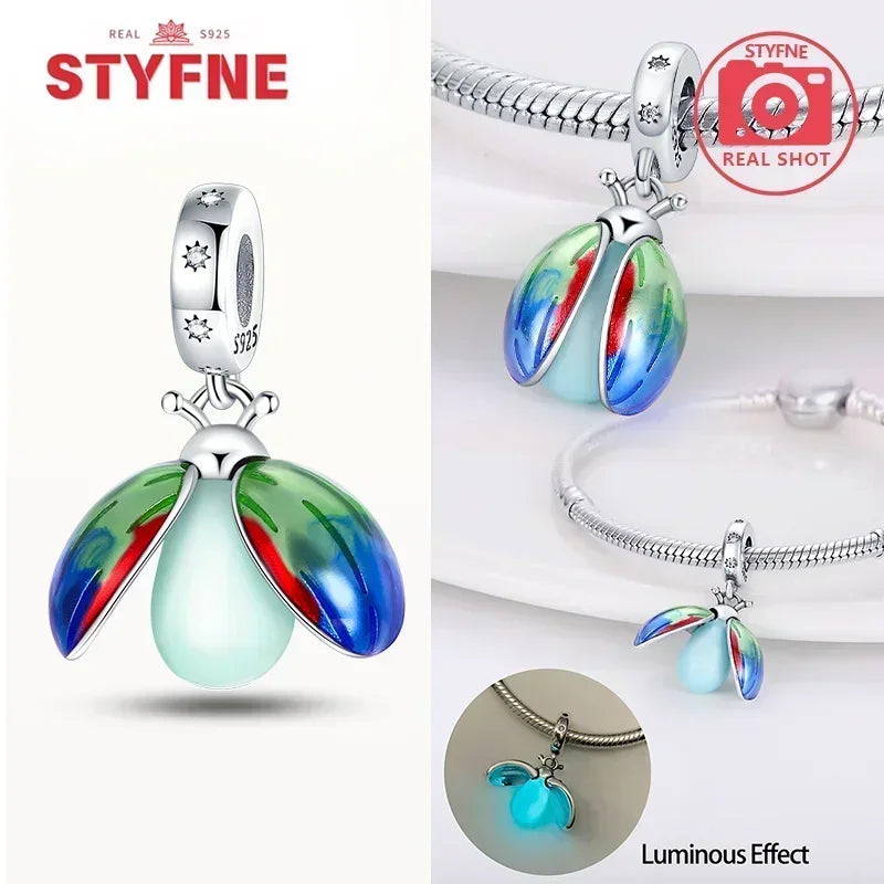 S925 Silver Glow-in-the-dark Firefly Charm Pendant Fit Original Charms Bracelet Gift Beads for Women Diy Fine Jewelry Gifts