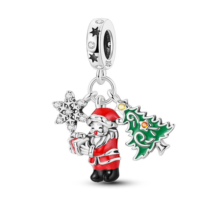 Christmas Charm Bead Pendant 925 Sterling Silver Christmas Elk Snowman Santa Claus Charm Fit Original Bracelet Women DIY Jewelry