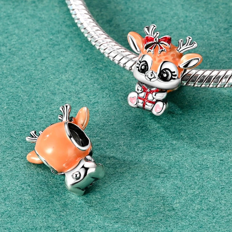 Christmas Charm Bead Pendant 925 Sterling Silver Christmas Elk Snowman Santa Claus Charm Fit Original Bracelet Women DIY Jewelry