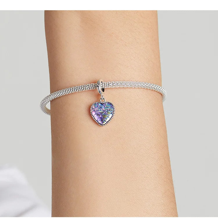 BISAER 925 Sterling Silver Charm Ocean Style Fish Dolphin Mermaid Shell Blue CZ Bead For Necklace&Bracelet DIY Fine Jewelry Gift