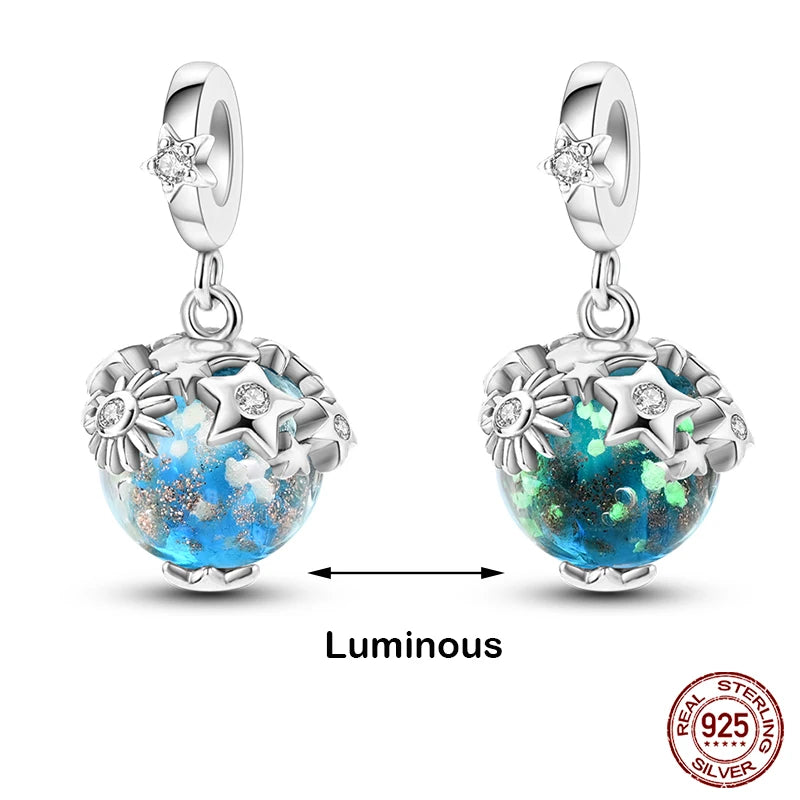 Hot Sale silver-plated Glow in the dark Firefly Honeybee Star Charms Beads Fit Qikaola Original Bracelets Fine DIY Jewelry Gift