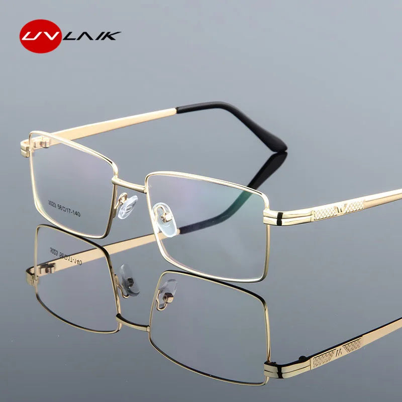 UVLAIK Square Titanium Glasses Frame Alloy Thick Eyeglasses For Women Metal Plated Eyewear Man Female Male Frames