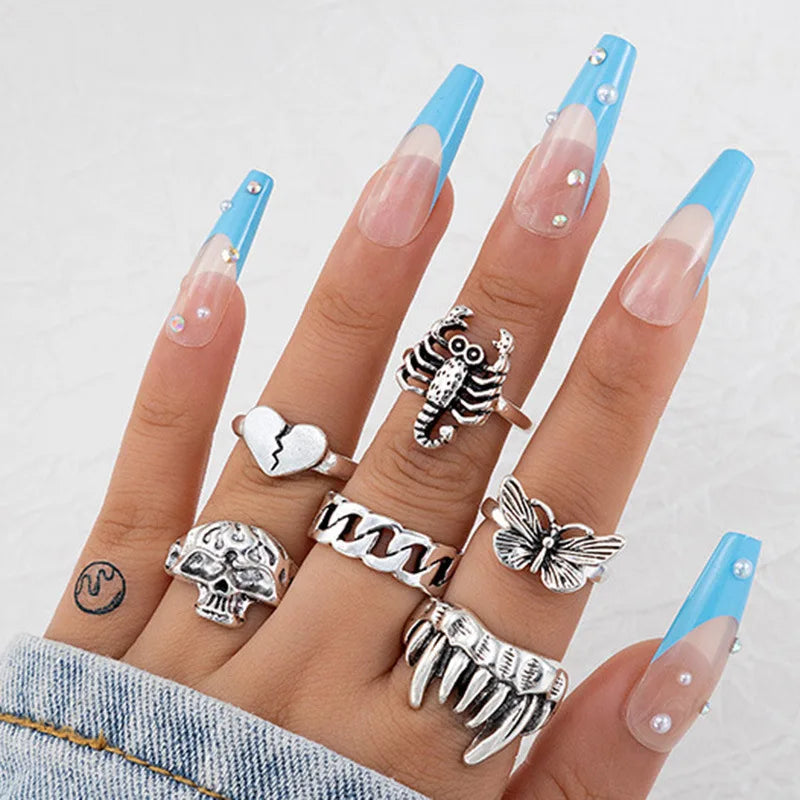 10/20/30/50Pcs/Lot Punk Finger Ring Set For Men Women Mix Style Flower Tai Ji Heart Love Snake Jewelry Party Gifts