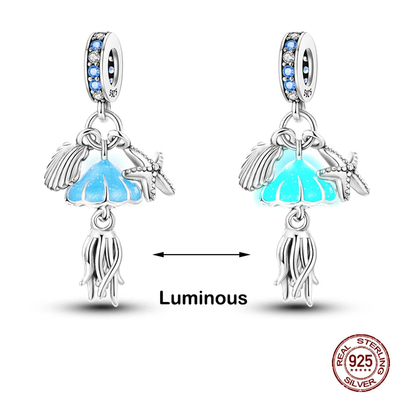 Hot Sale silver-plated Glow in the dark Firefly Honeybee Star Charms Beads Fit Qikaola Original Bracelets Fine DIY Jewelry Gift