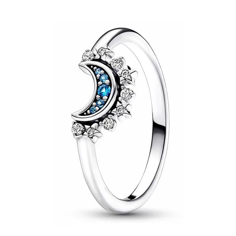 Original 925 Sterling Silver Red Pink Ring Heart Bow Sun Moon Colorful Crystal For Women Valentine's Birthday Gift DIY Jewelry