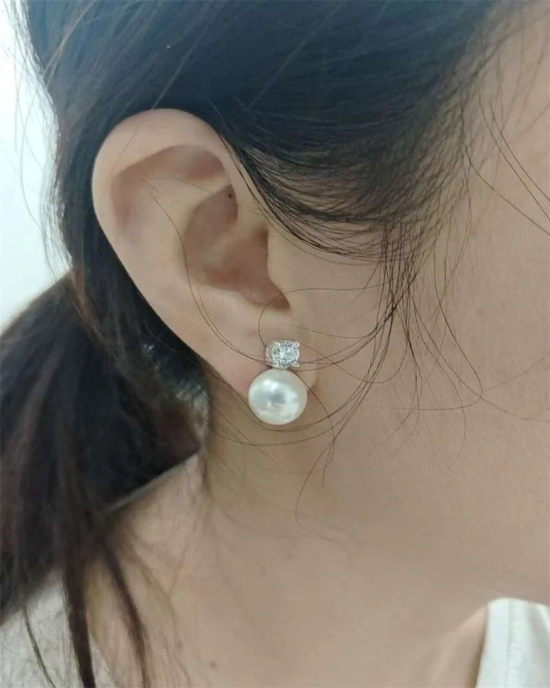 Senlissi-New Fashion Lofty 8-12mm Freshwater Pearl Stud 18k Earrings for Women S925 Sterling Silver Jewelry Girlfriend Gifts