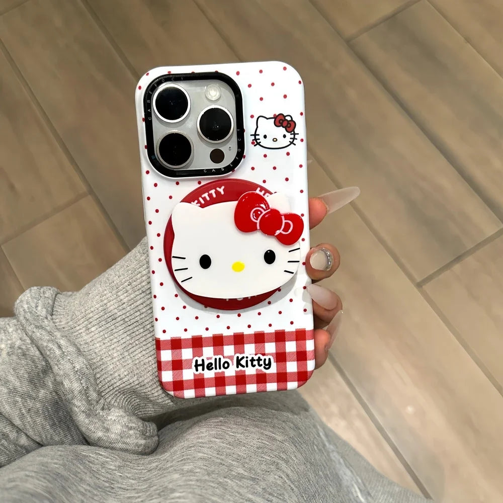 Cute Cartoon Magnetic Holder Magsafe Wireless Charge Phone Case For iPhone 17 16 15 14 13 Pro Max Sanrio Hello Kitty Cover
