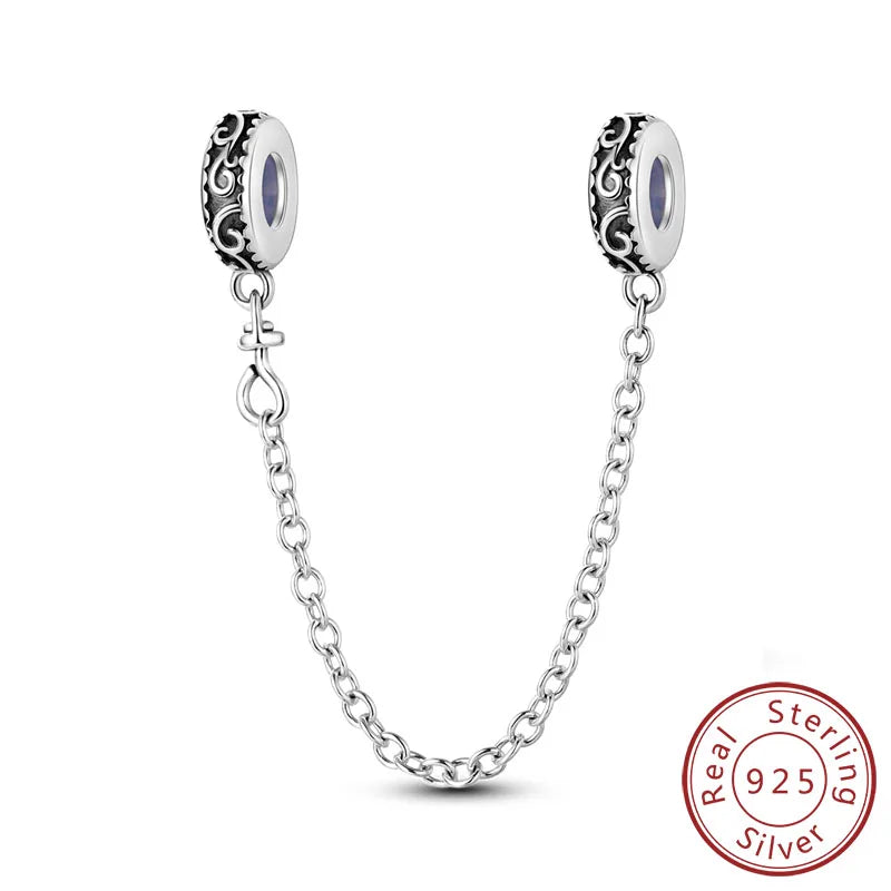 Safety Chain Charms Fit Original 925 Sterling Silver Charms Beads Moon Star Butterfly Heart Safety Chain for Women Jewelry Gift