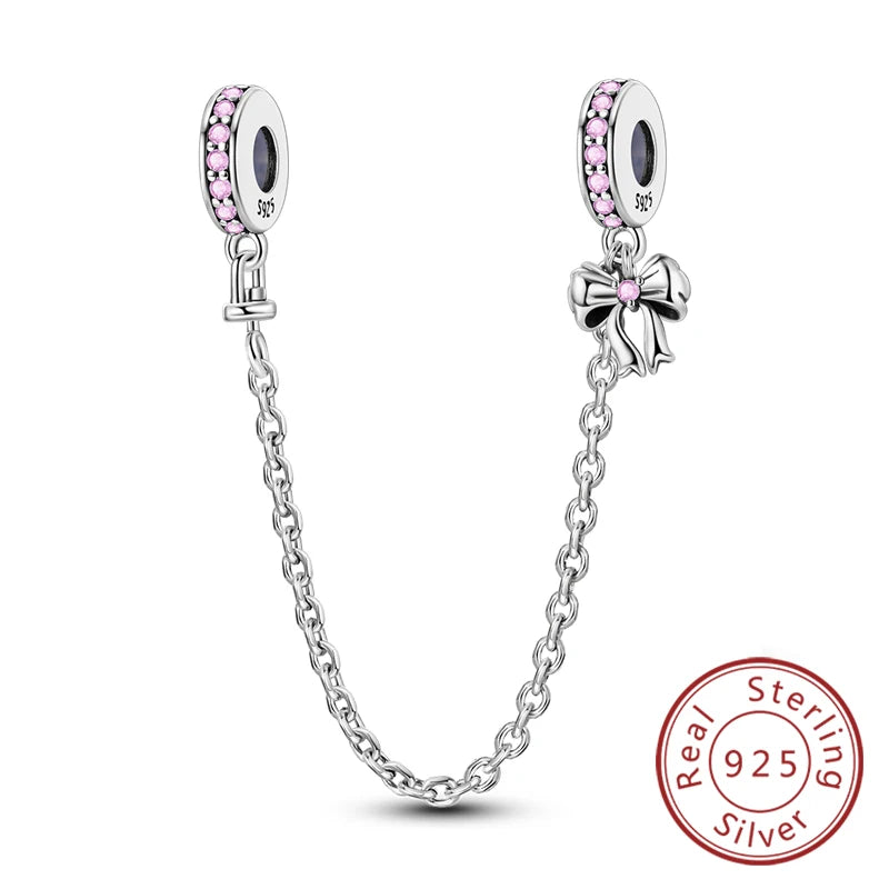 Safety Chain Charms Fit Original 925 Sterling Silver Charms Beads Moon Star Butterfly Heart Safety Chain for Women Jewelry Gift