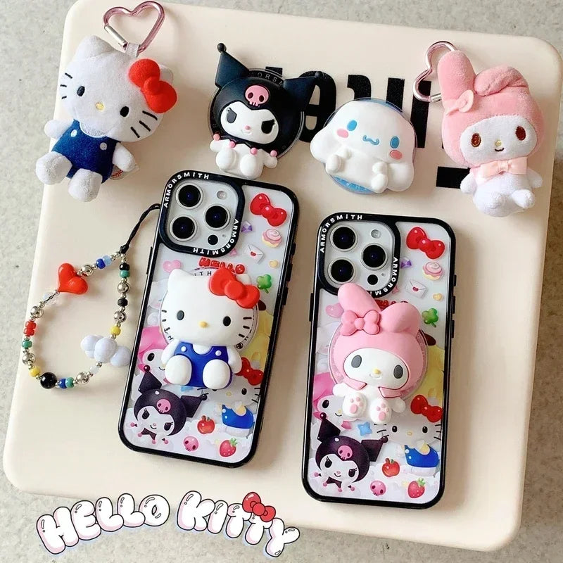 Magnetic Holder Magsafe Wireless Charge Phone Case For iPhone 16 15 14 13 12 11 Pro Max Sanrio Hello Kitty Kuromi Melody Cover