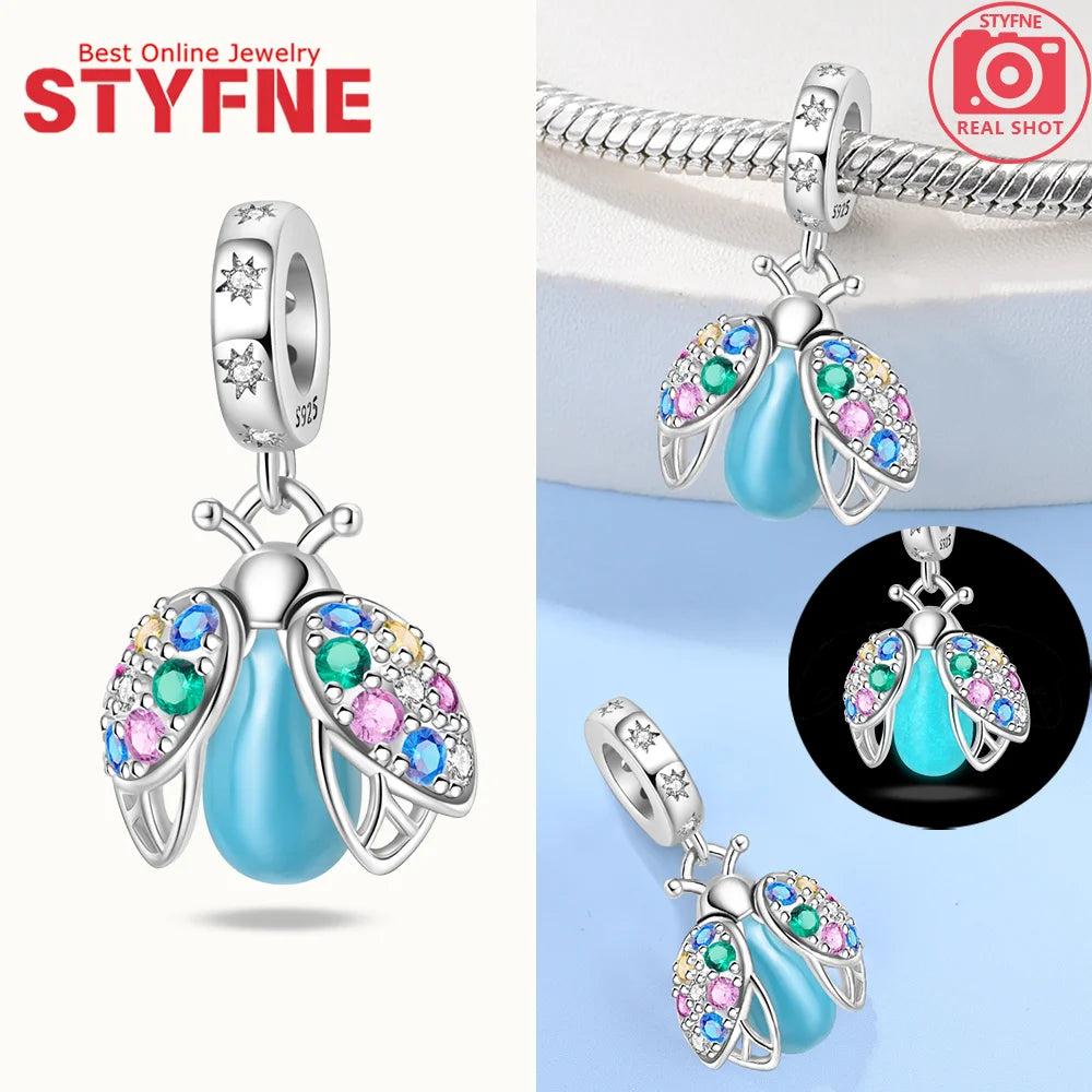 S925 Silver Glow-in-the-dark Firefly Charm Pendant Fit Original Charms Bracelet Gift Beads for Women Diy Fine Jewelry Gifts