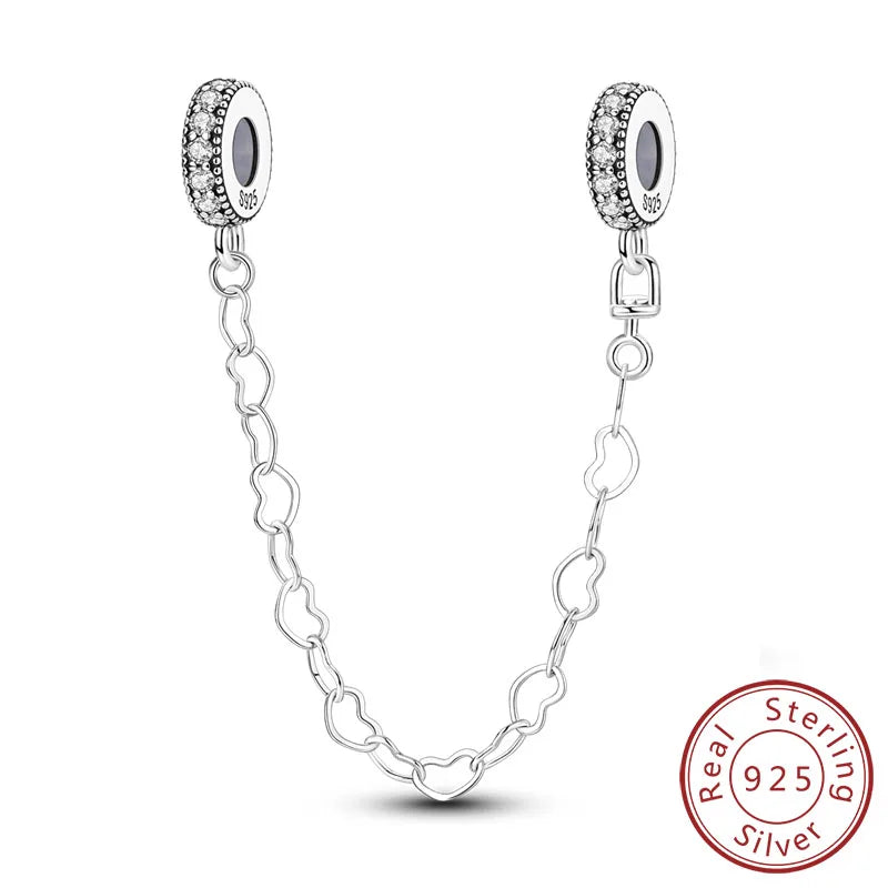 Safety Chain Charms Fit Original 925 Sterling Silver Charms Beads Moon Star Butterfly Heart Safety Chain for Women Jewelry Gift