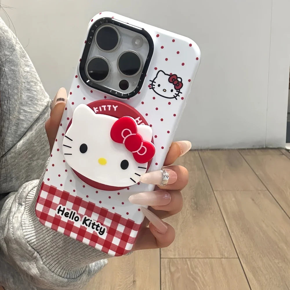 Cute Cartoon Magnetic Holder Magsafe Wireless Charge Phone Case For iPhone 17 16 15 14 13 Pro Max Sanrio Hello Kitty Cover