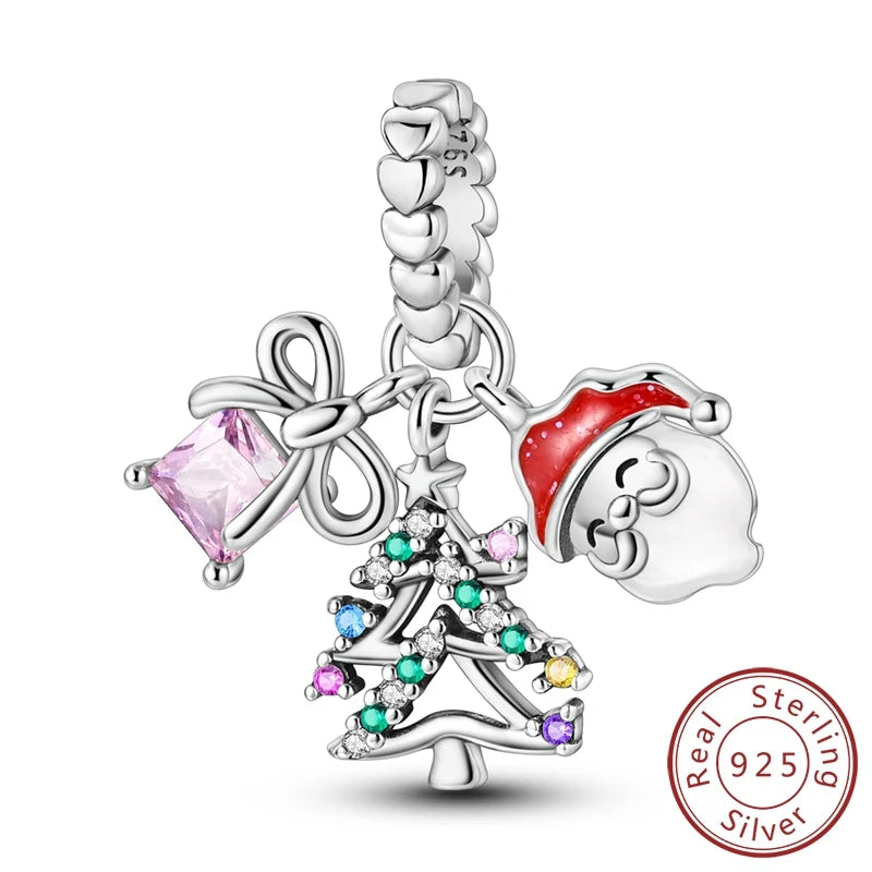 Christmas Charm Bead Pendant 925 Sterling Silver Christmas Elk Snowman Santa Claus Charm Fit Original Bracelet Women DIY Jewelry