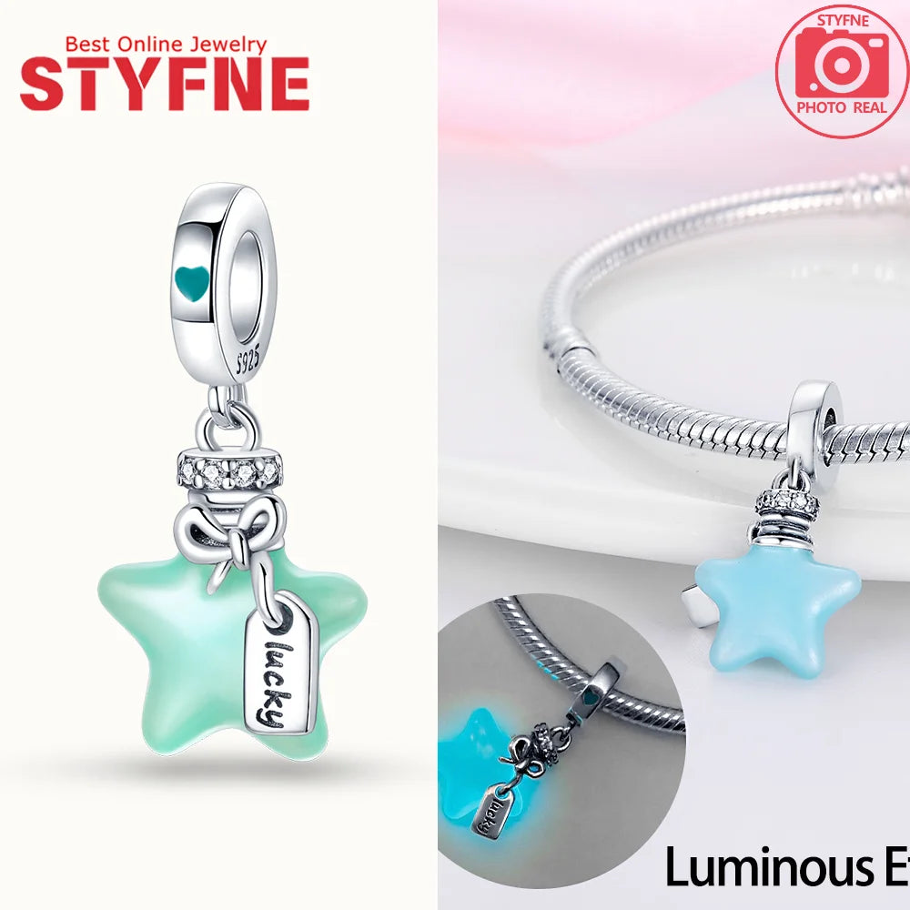 S925 Silver Glow-in-the-dark Firefly Charm Pendant Fit Original Charms Bracelet Gift Beads for Women Diy Fine Jewelry Gifts