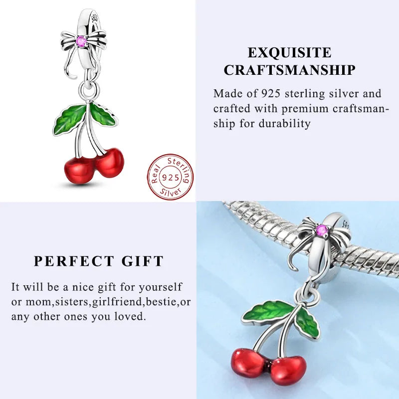 New 925 Sterling Silver Charms Bead Red Cherry Strawberry Love Heart Charm Fit Original Bracelet Pendant DIY Jewelry For Women