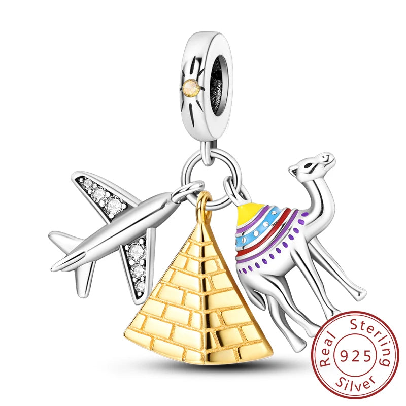 Original Charms Bead 925 Sterling Silver Paris Tower Car Map Castle Travel Charms Fit Pendant Bracelets Women DIY Jewelry Making