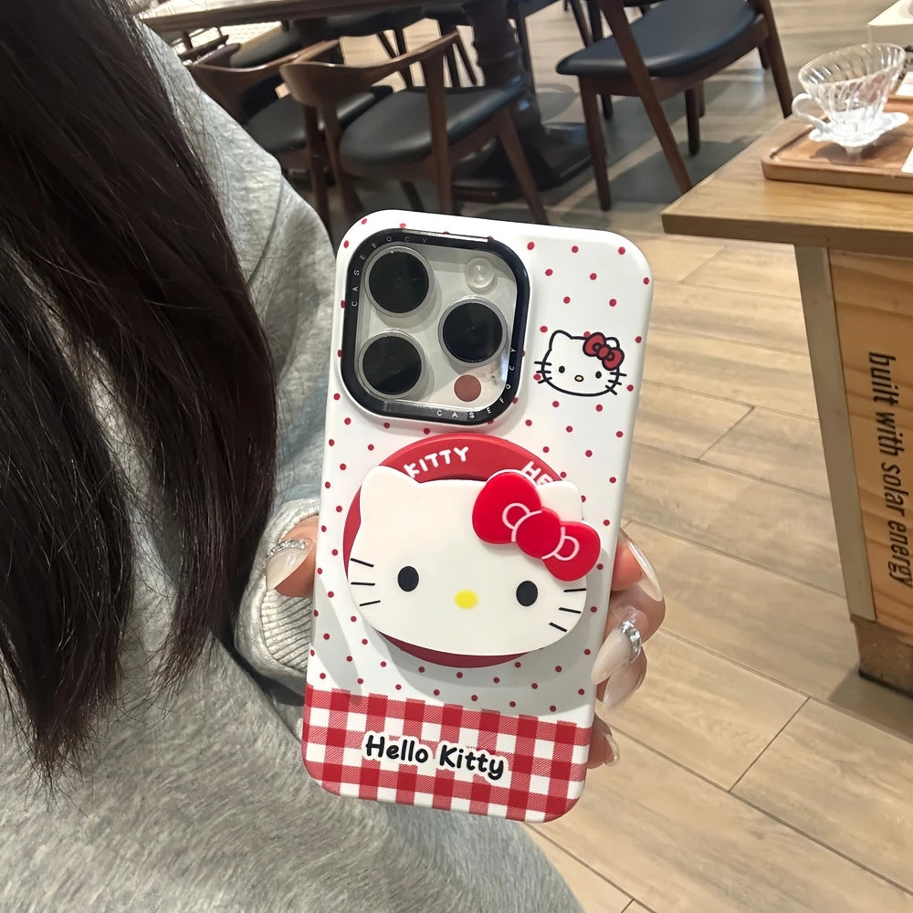 Cute Cartoon Magnetic Holder Magsafe Wireless Charge Phone Case For iPhone 17 16 15 14 13 Pro Max Sanrio Hello Kitty Cover