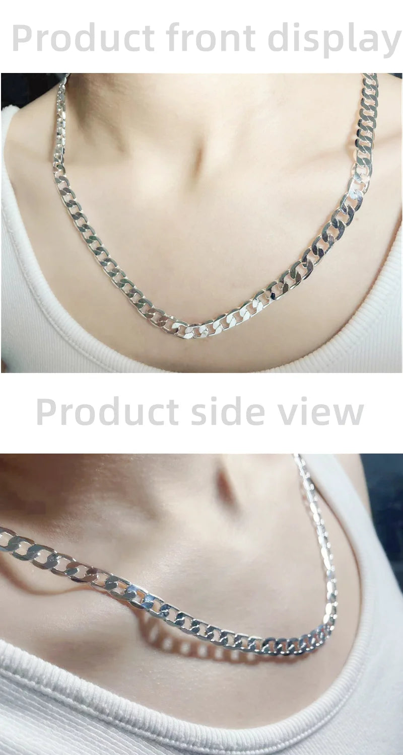 Men's 925 Sterling Silver Necklace 2/4/6/8/10/12MM 40-75cm Face Chain Necklace Lobster Clasp Men And Women Engagement Jewelry