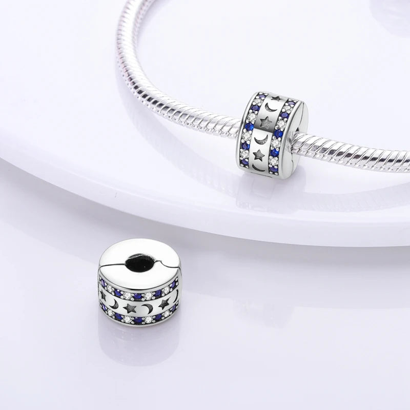 Charm Hot Sales 925 Sterling Silver Charms Beads CZ pave Round Clip Charms Fit Original Bracelet Necklace Charms Jewelry Gift