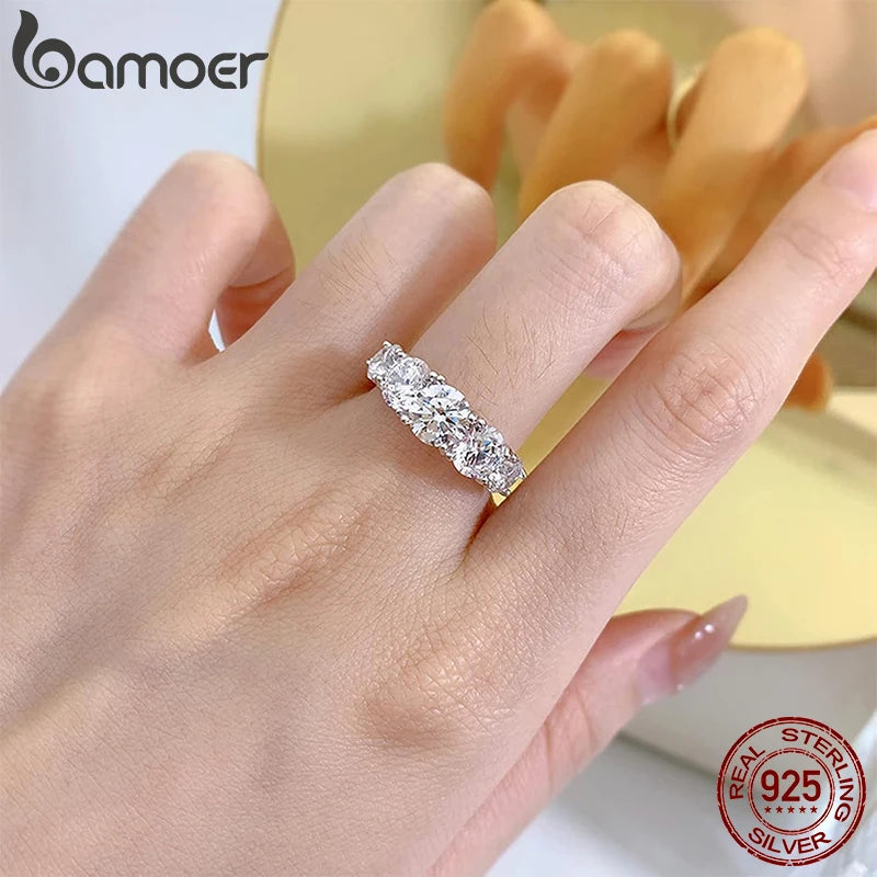 Bamoer Moissanite Ring Heart Setting D Color VVS1 EX Lab Diamond Ring 925 Sterling Silver for Women Engagement Wedding Jewelry