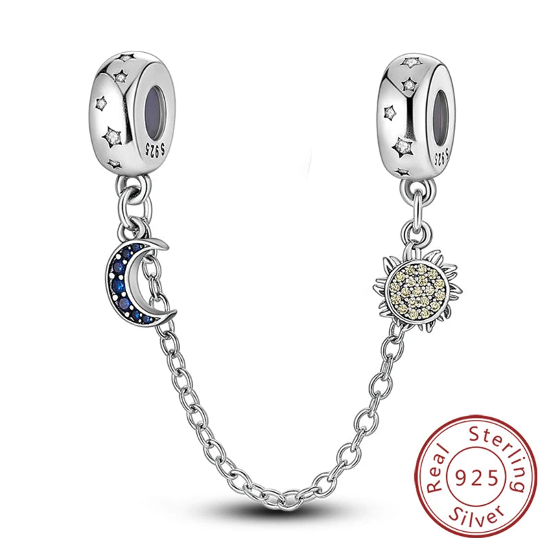 Safety Chain Charms Fit Original 925 Sterling Silver Charms Beads Moon Star Butterfly Heart Safety Chain for Women Jewelry Gift