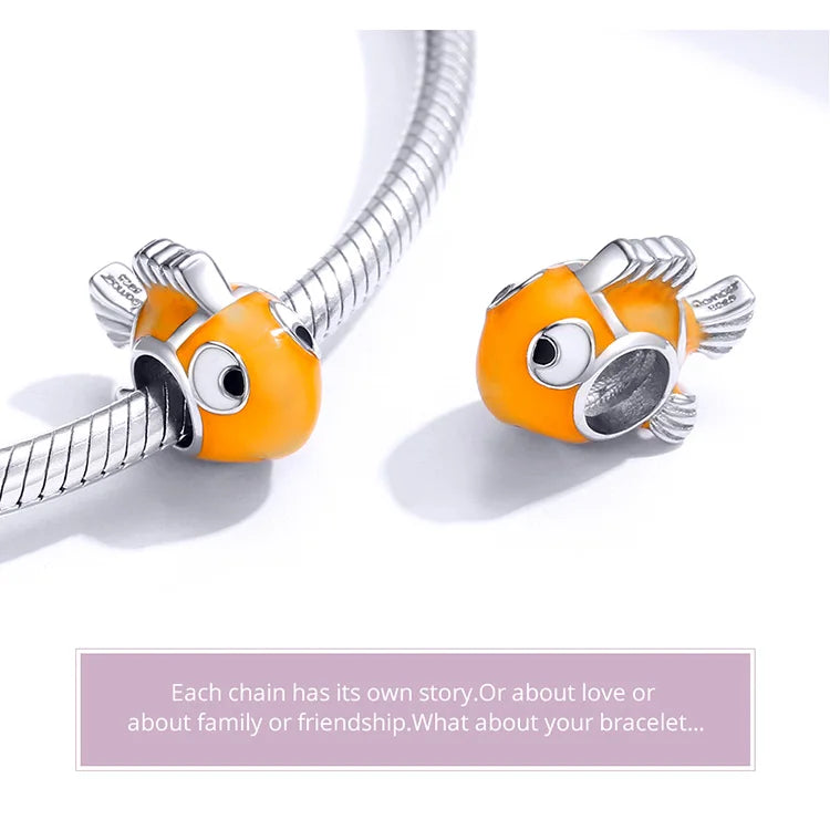 BISAER 925 Sterling Silver Charm Ocean Style Fish Dolphin Mermaid Shell Blue CZ Bead For Necklace&Bracelet DIY Fine Jewelry Gift