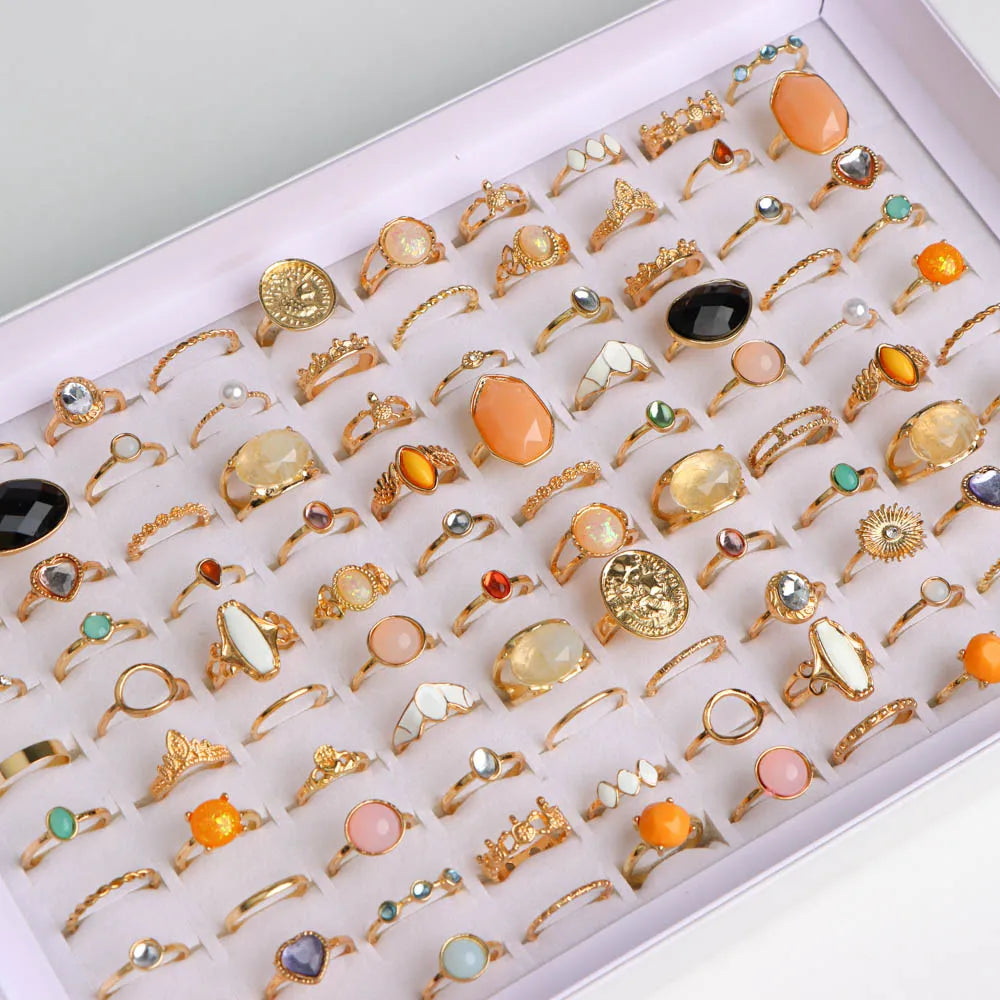 10/20/30/50Pcs/Lot Punk Finger Ring Set For Men Women Mix Style Flower Tai Ji Heart Love Snake Jewelry Party Gifts