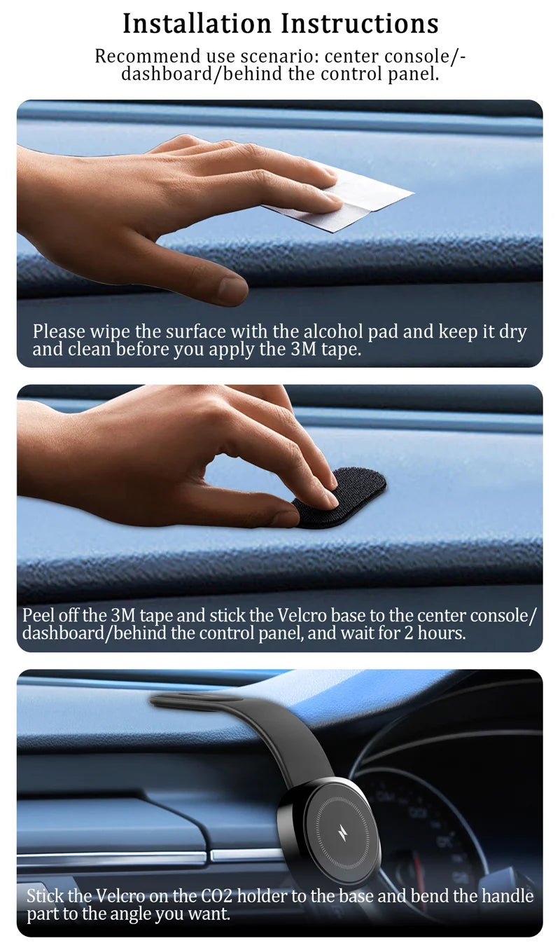 Magnetic Car Wireless Charger Fast Charging Car Phone Holder Center Control Screen Dashboard for iPhone 15 14 13 12 Pro Max Mini