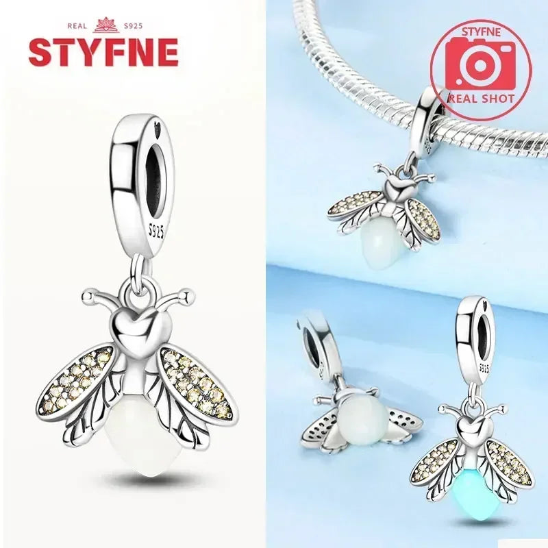 S925 Silver Glow-in-the-dark Firefly Charm Pendant Fit Original Charms Bracelet Gift Beads for Women Diy Fine Jewelry Gifts