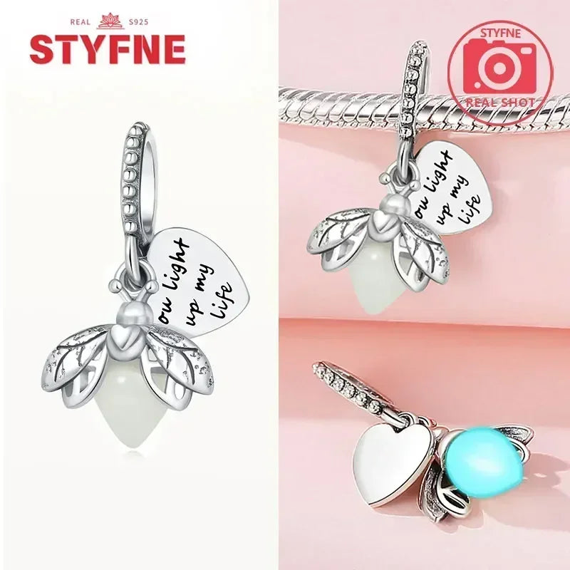S925 Silver Glow-in-the-dark Firefly Charm Pendant Fit Original Charms Bracelet Gift Beads for Women Diy Fine Jewelry Gifts