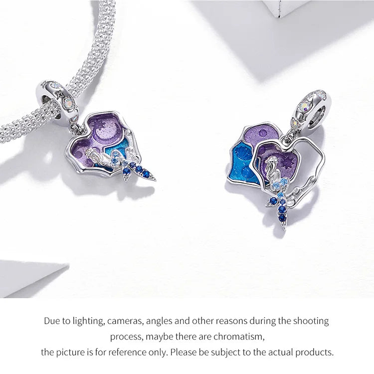 BISAER 925 Sterling Silver Charm Ocean Style Fish Dolphin Mermaid Shell Blue CZ Bead For Necklace&Bracelet DIY Fine Jewelry Gift