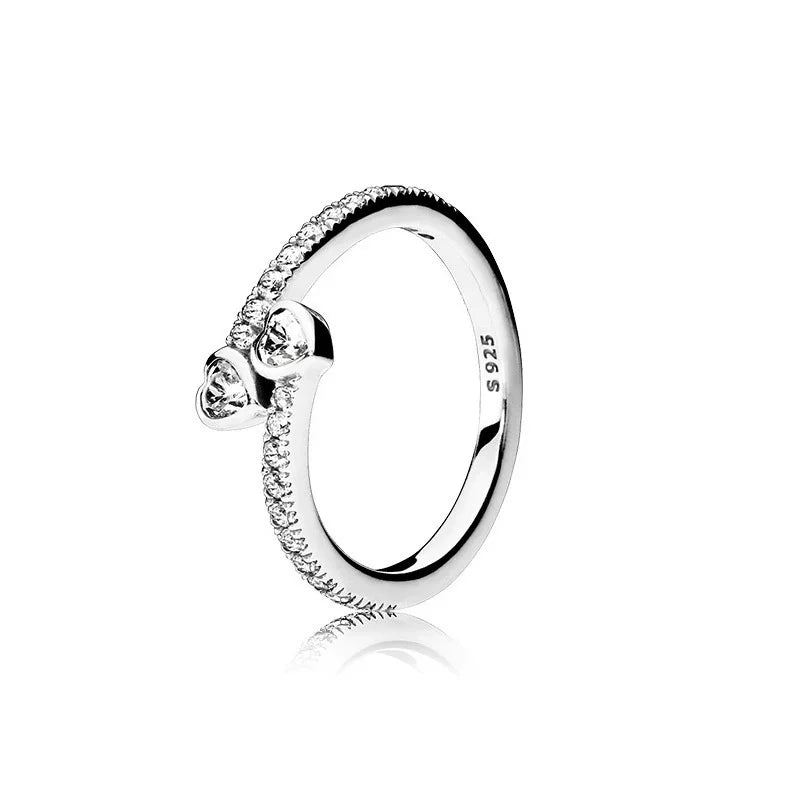 Original 925 Sterling Silver Red Pink Ring Heart Bow Sun Moon Colorful Crystal For Women Valentine's Birthday Gift DIY Jewelry