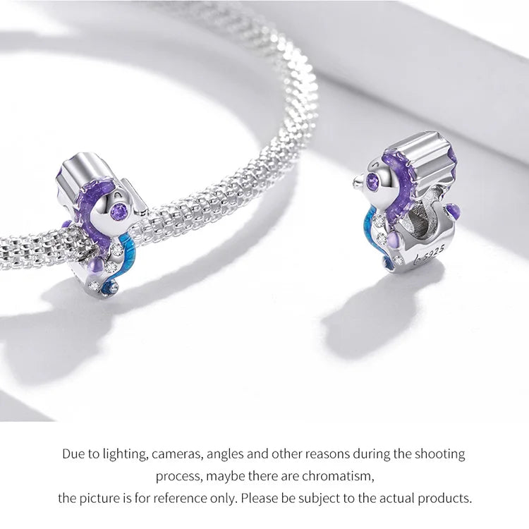 BISAER 925 Sterling Silver Charm Ocean Style Fish Dolphin Mermaid Shell Blue CZ Bead For Necklace&Bracelet DIY Fine Jewelry Gift